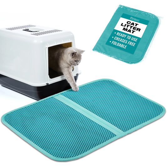 Litter Mat, Foldable Cat Litter Mat, 23.6"X 14.8", Honeycomb Design, Skid-Proof, Water-Proof, Double Layer, Easy to Clean, Less Waste, Turquoise