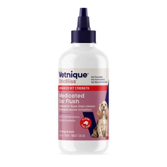 Oticbliss Advanced Vet Strength Medicated Cat and Dog Ear Cleaning Flush with Chlorhexidine, 4 Fl Oz
