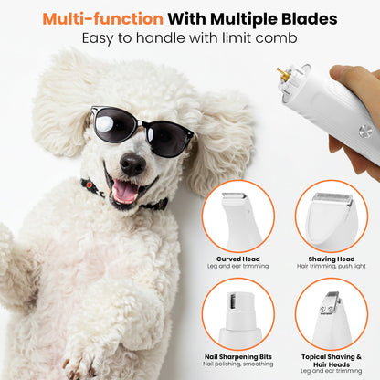 Dog Hair Clippers, Dog Grooming Kit for Thick Hair, Low Noise Dog Shaver Clipper with 4 Comb Guides, White