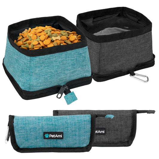 Collapsible Dog Bowls 2 Pack, Food and Water Bowls Travel Set, Portable Pet Dish No Spill, Foldable Lightweight BPA Free Leakproof Bowls, Camping Hiking Walking Outdoor Gear Accessories, Blue