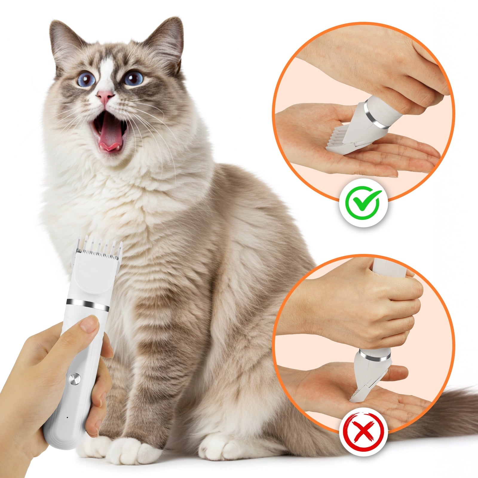 Dog Hair Clippers, Dog Grooming Kit for Thick Hair, Low Noise Dog Shaver Clipper with 4 Comb Guides, White